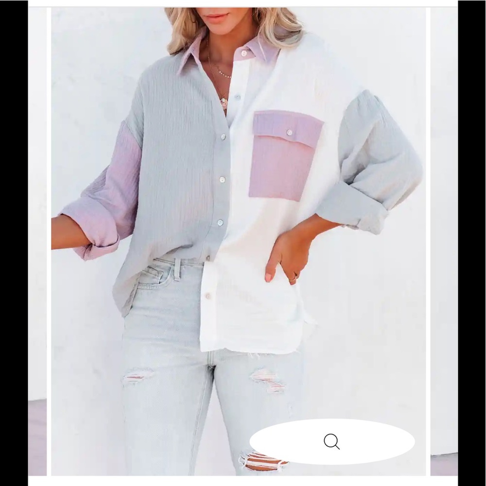 Dren Cotton Colorblock Button Down Top